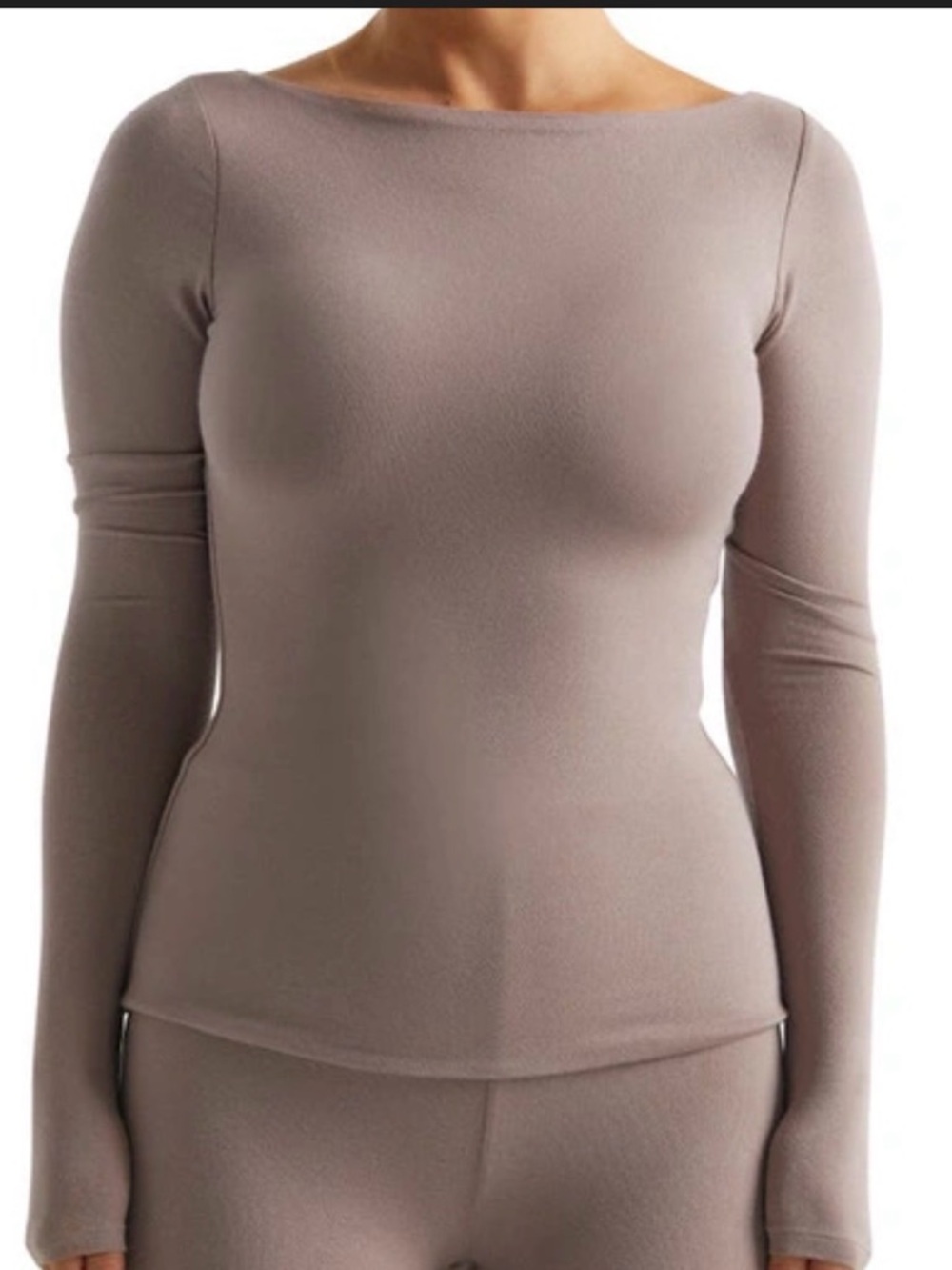 Naked Wardrobe Taupe Bare Boatneck Long Sleeve Top